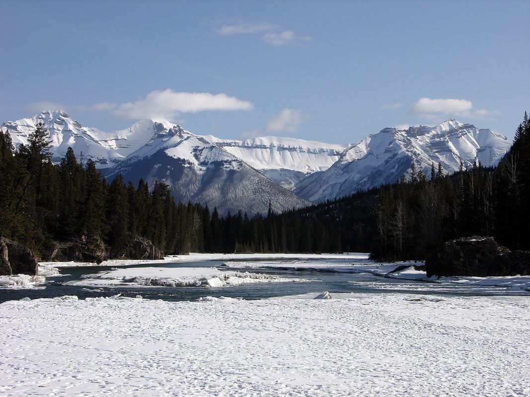 35 Icy Bow River And Mount Inglismaldie, Mount Girouard And Mount Peechee From Banff Bow Falls In Winter